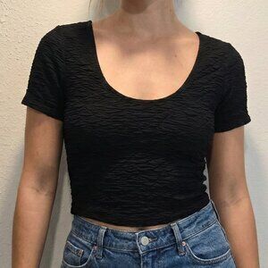 Women's Good American Wide Scrunchie Scoop Neck Crop Black T-shirt Causal NWT